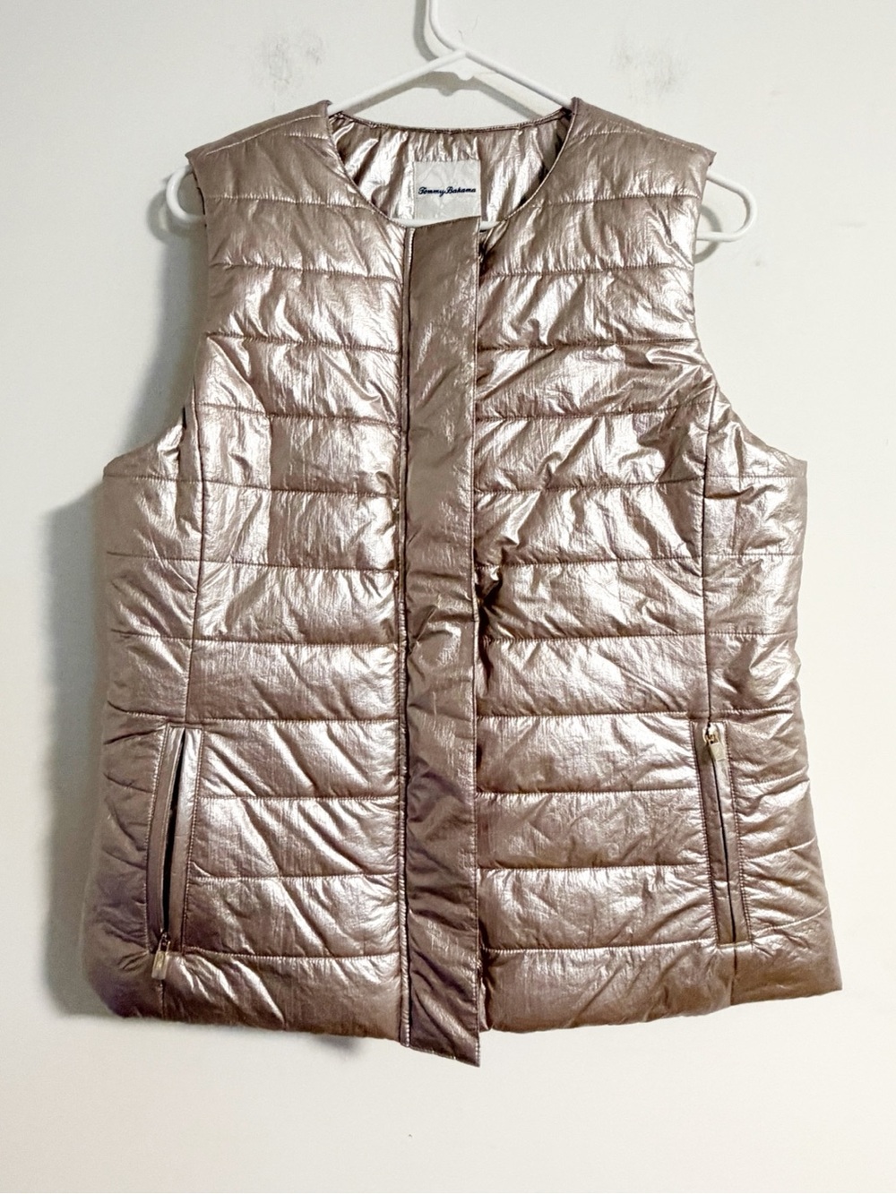 Tommy Bahama Metallic Bronze Quilted Puffer Vest Womens Small Recycled Nylon